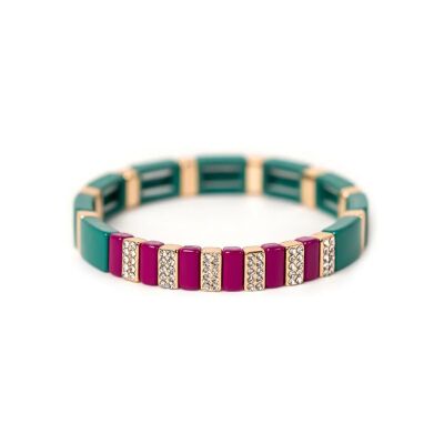 Bracelet Simone à bordeaux Colorstrass en métal émaillé emeraude et magenta